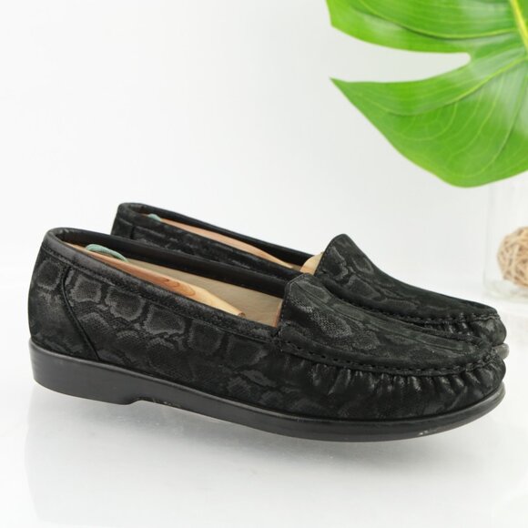 SAS Womens Simplify Loafers Size 8.5 M Black Leather Python Diabetic Flat Shoes - Picture 11 of 12